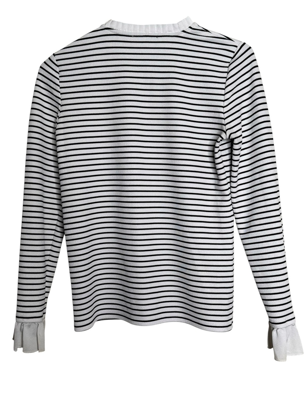 Karl Lagerfeld White Black Striped Long-Sleeve Knit Top Button Shoulder Size XS - Picture 2 of 9